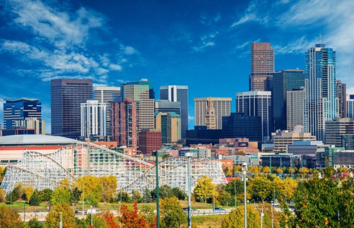 Denver Colorado skyline on a sunny day